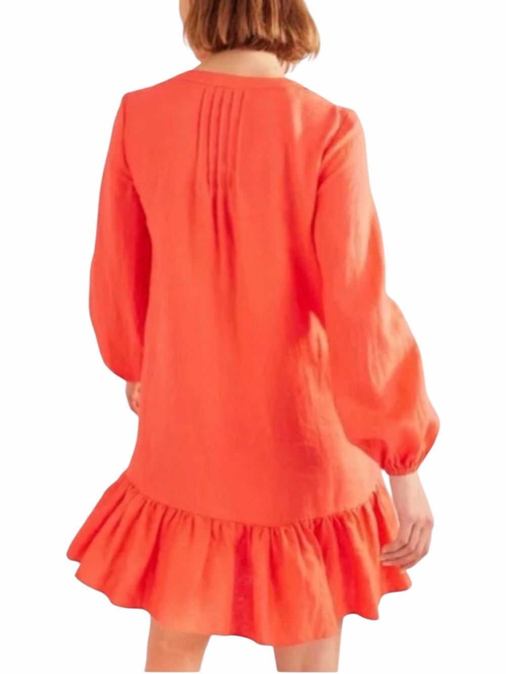 Boden Linen Blend Pintuck Ruffle Tunic Dress Size 14R - Picture 2 of 8